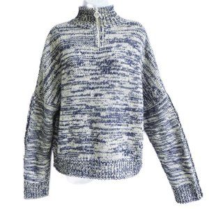 WooL CaSHMeRe ALPaCa Akris Punto Knit Sweater Quarter Zip Navy White Marled 12